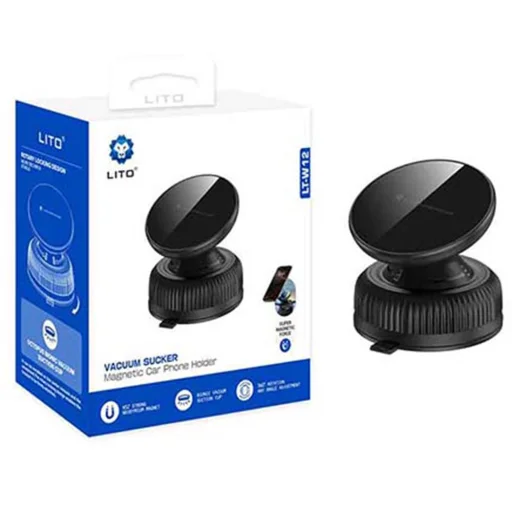Lito Mágneses Vákuumos Autós Tartó LT-W12 Műszerfalra, Stabil - Fekete - 1