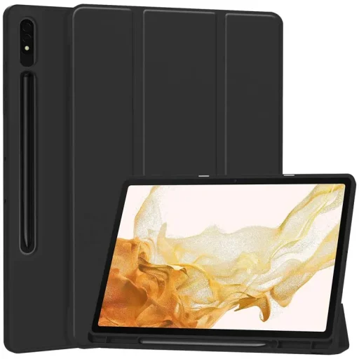 Samsung Galaxy Tab S7 Plus / S8 Plus Techsuit - Flex Trifold (Pencil Holder-rel) - Fekete tok - 1