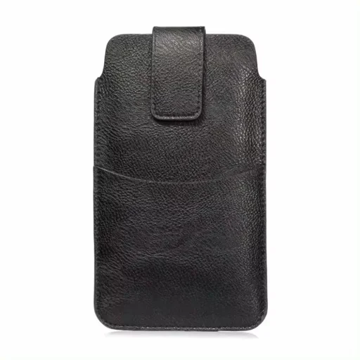 Körülbelül 6.5 hüvelykes telefonhoz, M méret, Fekete Techsuit Belt Phone Case (BPC1) Prémium Öko Bőrből, Övtartóval. - 1