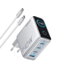 Fali töltő Anker Zolo, 140W, 5A, 1 x USB-A - 3 x USB-C, USB-C kábellel, Ezüst B2697G41