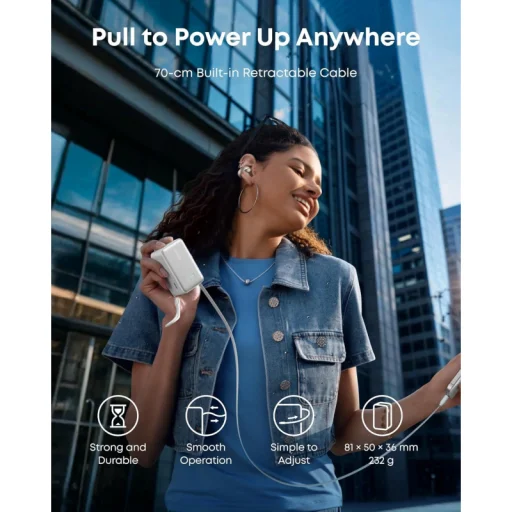 Powerbank Anker Nano, 10000mAh, 45W, QC + PD, Fehér A1638H21 - 4