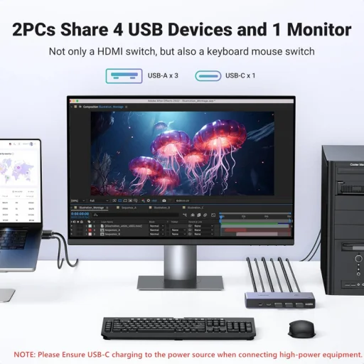 UGREEN CM692 HDMI Video Kapcsoló, 2 x HDMI - HDMI, Szürke - 6