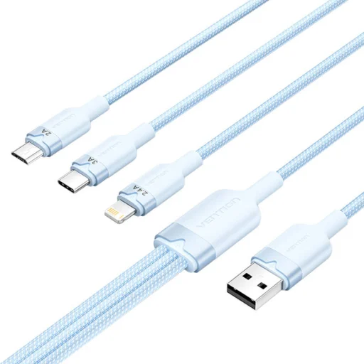 3 az 1-ben USB 2.0 A - USB-C/Lightning/Micro-B kábel Vention CTPLG 1,5M (kék) - 2