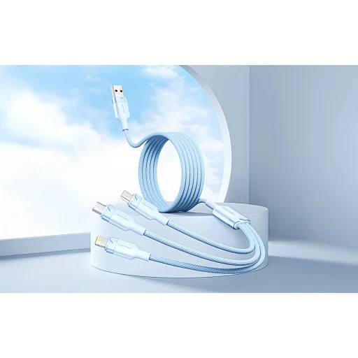 3 az 1-ben USB 2.0 A - USB-C/Lightning/Micro-B kábel Vention CTPLG 1,5M (kék) - 3