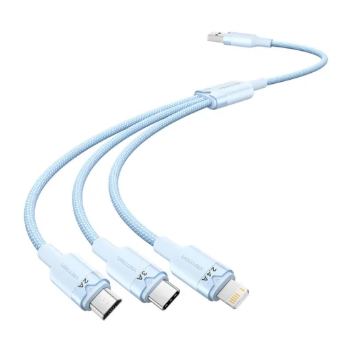 3 az 1-ben USB 2.0 A - USB-C/Lightning/Micro-B kábel Vention CTPLG 1,5M (kék) - 1