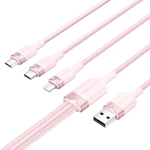 USB 2.0 A férfi - 3 az 1-ben 3A kábel Vention CTPPG 1,5M (Rózsaszín) - 2