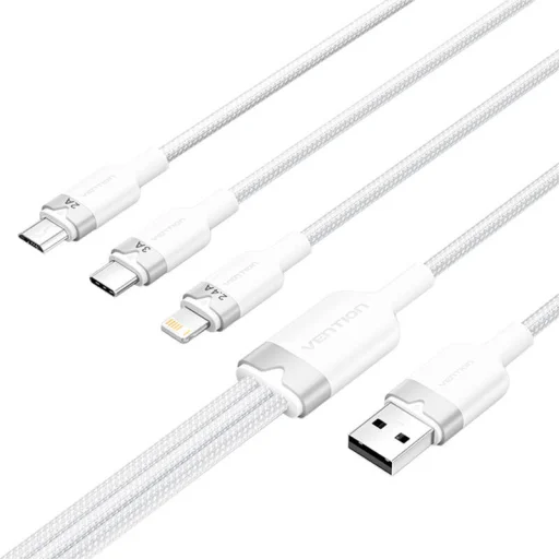 Fehér Vention CTPWG 3in1 3A kábel 1,5M USB 2.0 A - 2