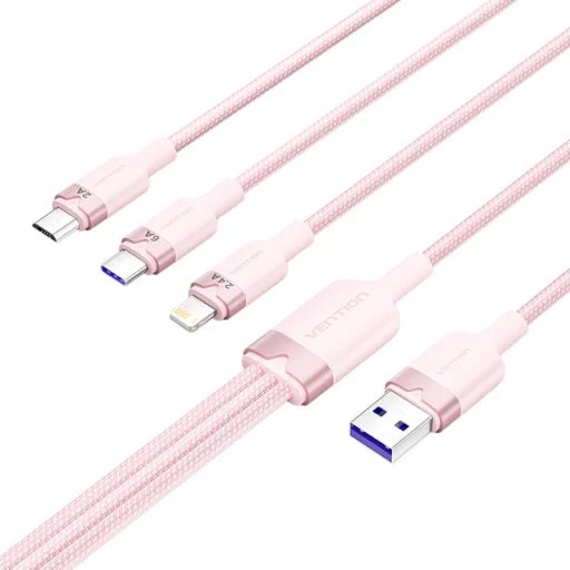 3 az 1-ben USB 2.0 A férfi - 6A kábel Vention CTRPG 1,5M (rózsaszín) - 2