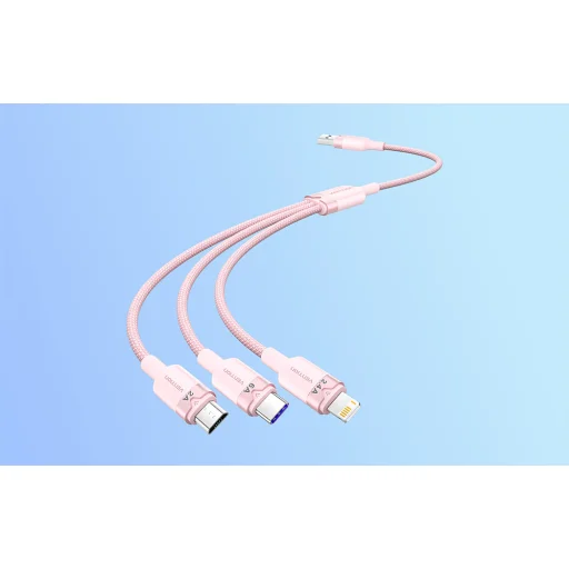 3 az 1-ben USB 2.0 A férfi - 6A kábel Vention CTRPG 1,5M (rózsaszín) - 3