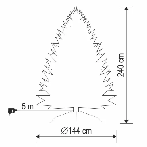 KMF8LED240 havas műfenyő LED-ekkel, 460db melegfehér LED, 8 program, 240cm magas, 144cm átmérő, 3D és 2D tűlevelek, hálózati tápellátás, beltéri kivitel - 4