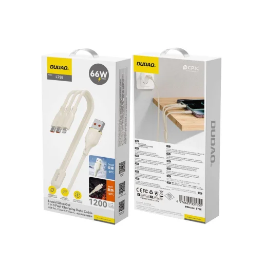 Dudao L7SE 3in1 kábel USB-A - USB-C / Lightning / micro USB 66W 1.2m - bézs - 3