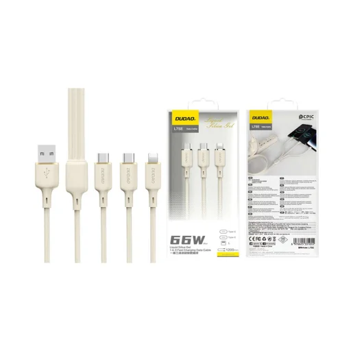Dudao L7SE 3in1 kábel USB-A - USB-C / Lightning / micro USB 66W 1.2m - bézs - 4