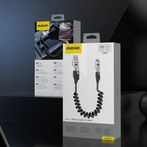 Dudao L20 Pro 4 az 1-ben USB-A / USB-C - Lightning / USB-C kábel - Fekete - 2