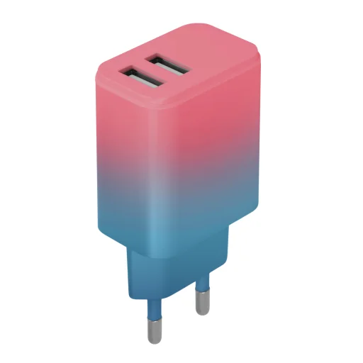 Setty 2x USB 18W LSIG-AA-20 pink-türkizkék gradiens hálózati töltő adapter - 1