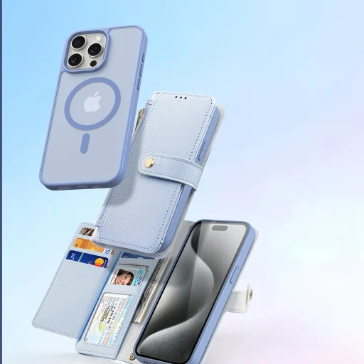 Dux Ducis Lawa bőr tok iPhone 15 Pro Max - Kék tok - 5