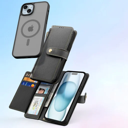 Dux Ducis Lawa bőr iPhone 15 tok - Fekete tok - 3