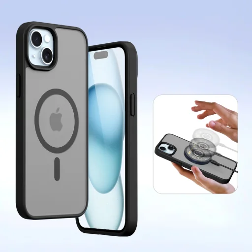 Dux Ducis Lawa bőr iPhone 15 tok - Fekete tok - 6