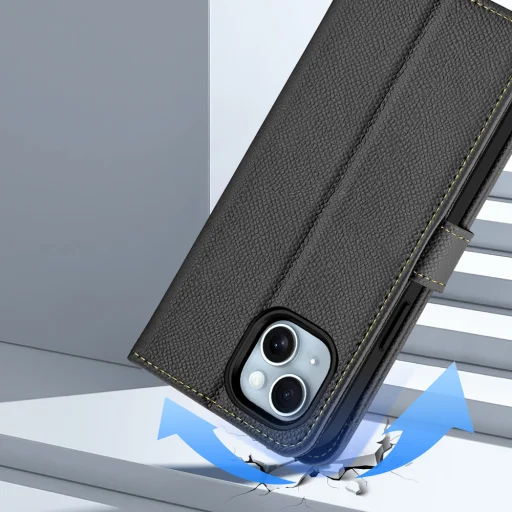 Dux Ducis Lawa bőr iPhone 15 tok - Fekete tok - 10