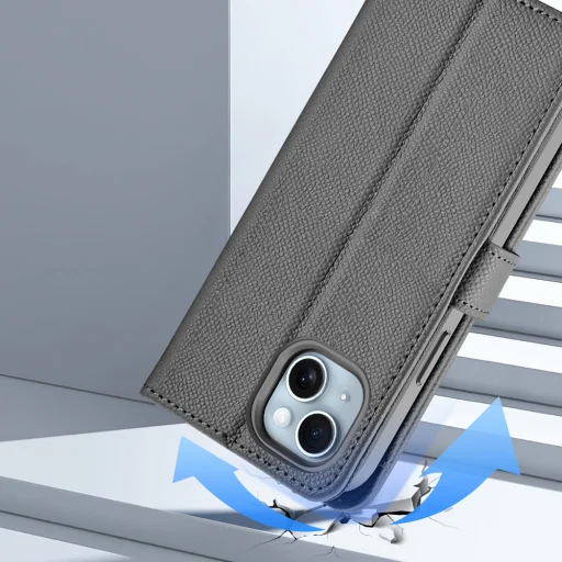 Dux Ducis Lawa bőr iPhone 15 tok - Szürke tok - 11