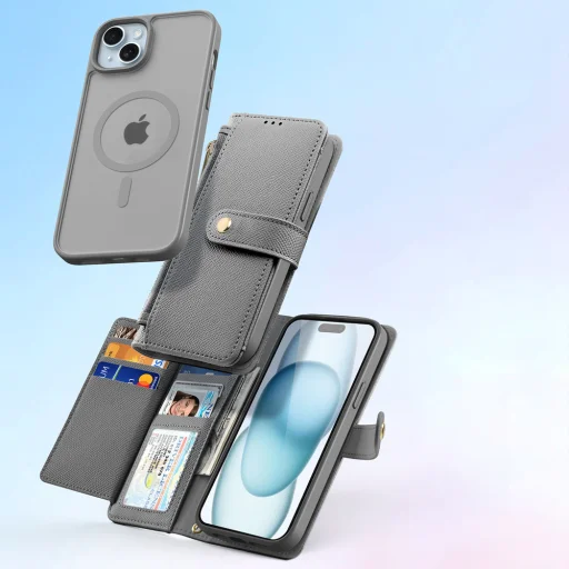 Dux Ducis Lawa bőr iPhone 15 tok - Szürke tok - 4