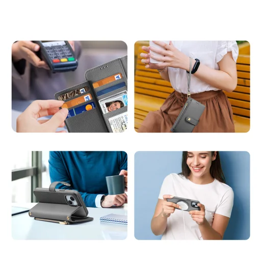 Dux Ducis Lawa bőr iPhone 15 tok - Szürke tok - 5