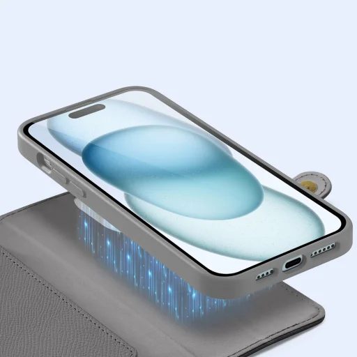 Dux Ducis Lawa bőr iPhone 15 tok - Szürke tok - 6