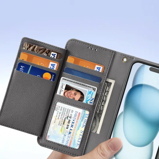 Dux Ducis Lawa bőr iPhone 15 tok - Szürke tok - 8