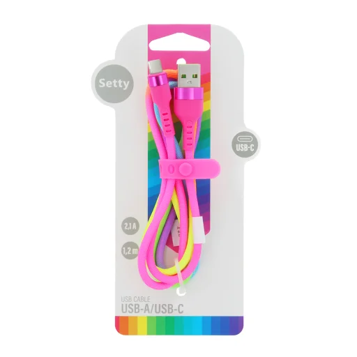 Setty USB - USB-C kábel 1,2 m 2,1A KNA-C-1.22.113 szivárvány - 2