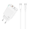 JELLICO fali töltő C107 GaN PD 45W 1xUSB-C + 1xUSB QC3.0 + kábel USB-C - USB-C Fehér thumbnail