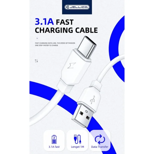 JELLICO kábel B15 USB-C 3.1A 1M Fehér - 4