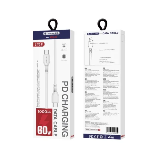 JELLICO KDS-30 USB-C - USB-C PD 60W 1M Fehér kábel - 1