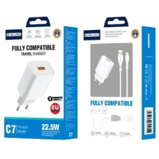Fehér JELLICO fali töltő C7 22.5W 1xUSB QC3.0 + Lightning kábel
