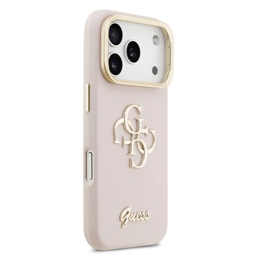 Guess PU Grained 4G Logo Állványos Kamera Keretes tok iPhone 17 Pro Pink - 4