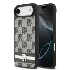 DKNY PU bőr, kockás mintázatú és csíkos tok iPhone 17 Air fekete tok