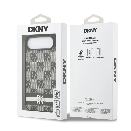 DKNY PU bőr, kockás mintázatú és csíkos tok iPhone 17 Air fekete tok - 7