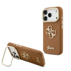 Guess PU Grained 4G Logo Stand Camera Frame tok iPhone 17 Pro Barna