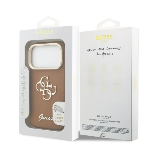 Guess PU Grained 4G Logo Stand Camera Frame tok iPhone 17 Pro Barna - 7