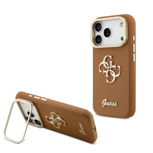 Guess PU Grained 4G Logo Stand Camera Frame tok iPhone 17 Pro Barna - 1