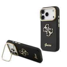 Guess PU Grained 4G Logo Stand Camera Frame tok iPhone 17 Pro fekete