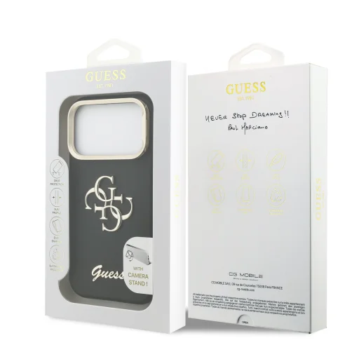 Guess PU Grained 4G Logo Stand Camera Frame tok iPhone 17 Pro fekete - 7