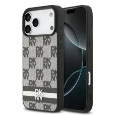 DKNY PU bőr kockás minta és csíkos tok iPhone 17 Pro Max fekete tok
