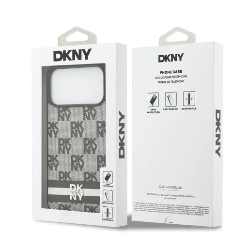 DKNY PU bőr kockás minta és csíkos tok iPhone 17 Pro Max fekete tok - 7