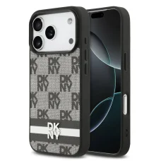 DKNY PU Bőr Kockás Mintás és Csíkos Tok iPhone 17 Pro Fekete tok