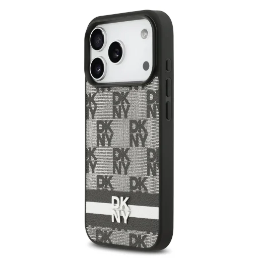 DKNY PU Bőr Kockás Mintás és Csíkos Tok iPhone 17 Pro Fekete tok - 2