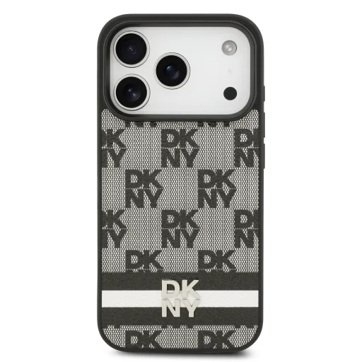 DKNY PU Bőr Kockás Mintás és Csíkos Tok iPhone 17 Pro Fekete tok - 3