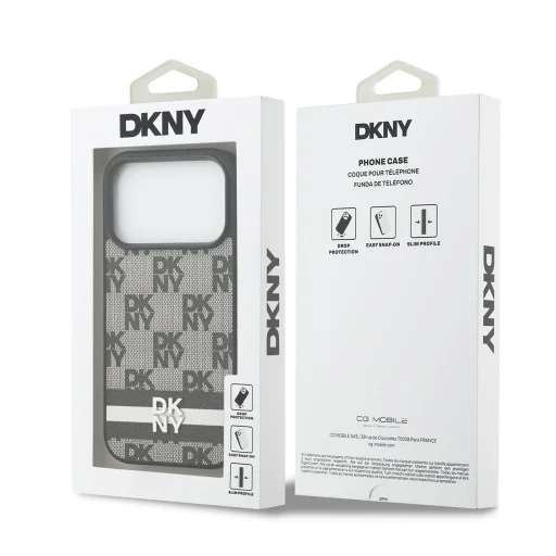 DKNY PU Bőr Kockás Mintás és Csíkos Tok iPhone 17 Pro Fekete tok - 7