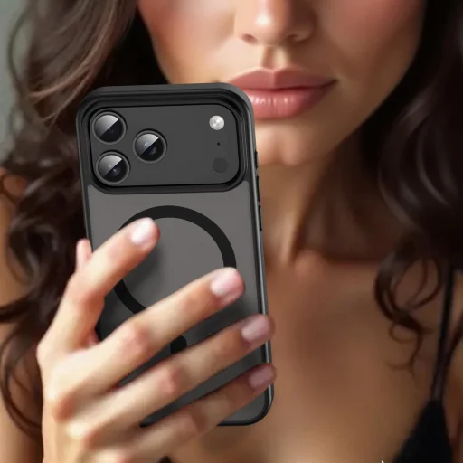 iPhone 17 Pro Fanying Series áttetsző fekete MagSafe hibrid (TPU + PC) matt tok Alphajack - 7