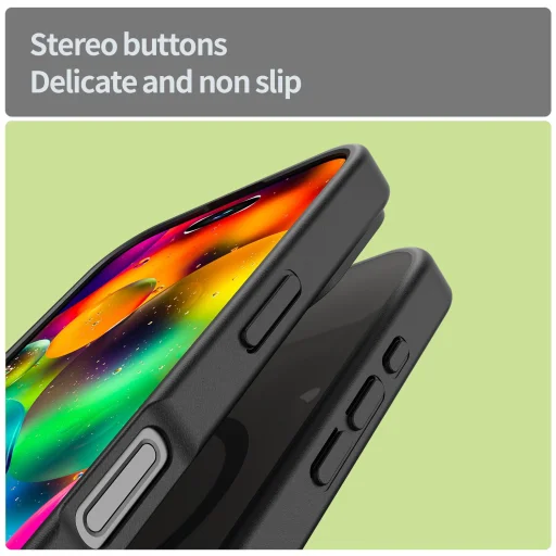 iPhone 17 Fanying Series áttetsző fekete MagSafe hibrid (TPU + PC) matt tok Alphajack - 3