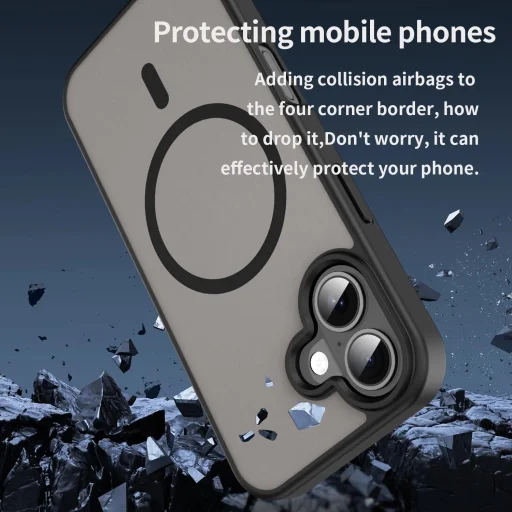 iPhone 17 Fanying Series áttetsző fekete MagSafe hibrid (TPU + PC) matt tok Alphajack - 5