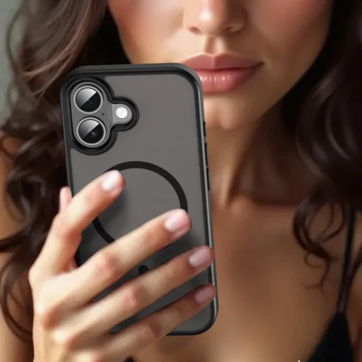 iPhone 17 Fanying Series áttetsző fekete MagSafe hibrid (TPU + PC) matt tok Alphajack - 6